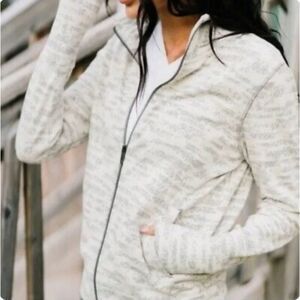 Zyia Active Cream Combo Zip Up Jacket Pockets Athleisure Stretch Knit Size Small